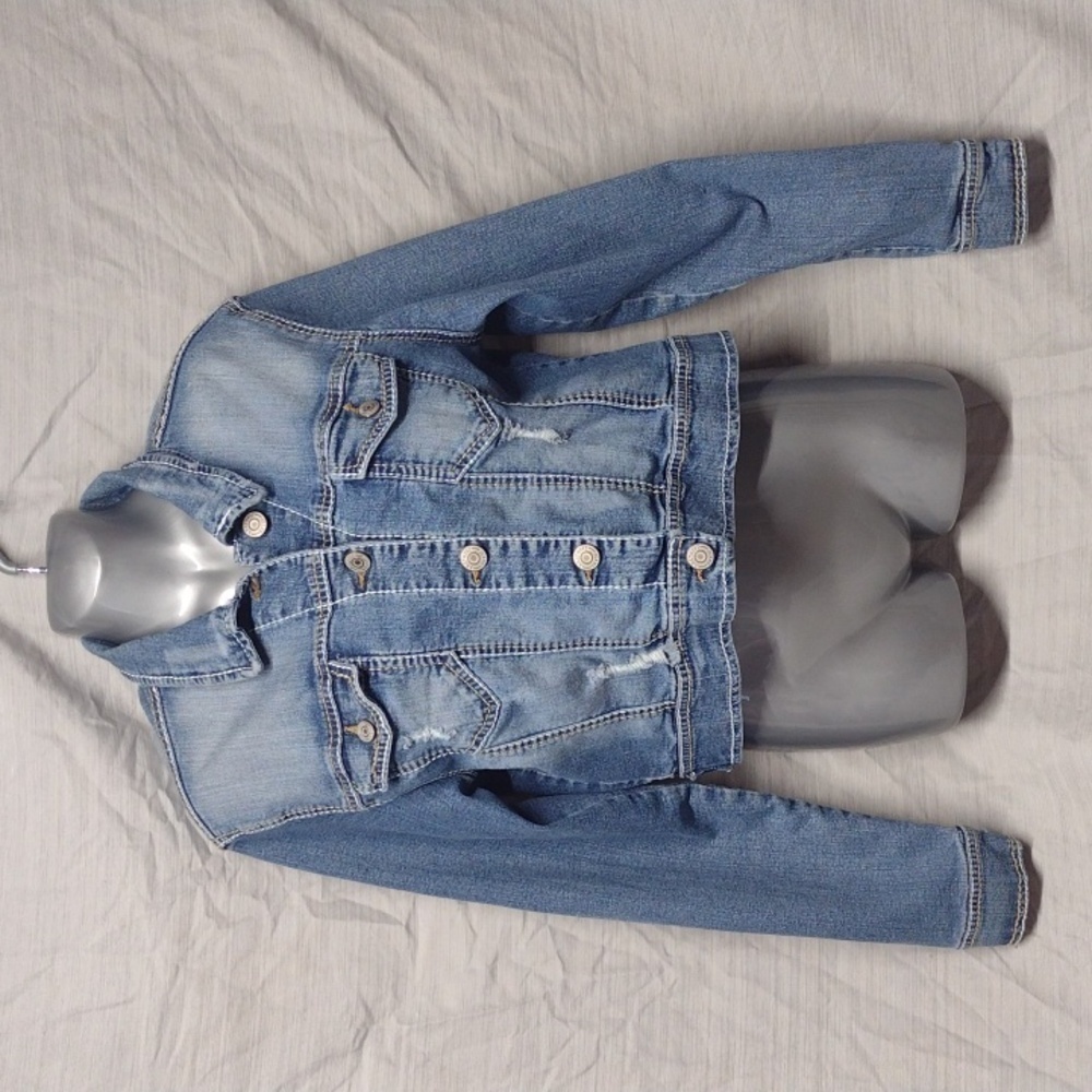 Amethyst Distressed Denim Jacket cotton blue jean XL